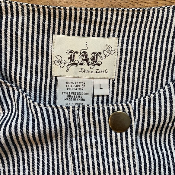 Live a Little Jacket Top Womens LAL White Navy Stripe Bell Cuff SZ Lg - Picture 4 of 6